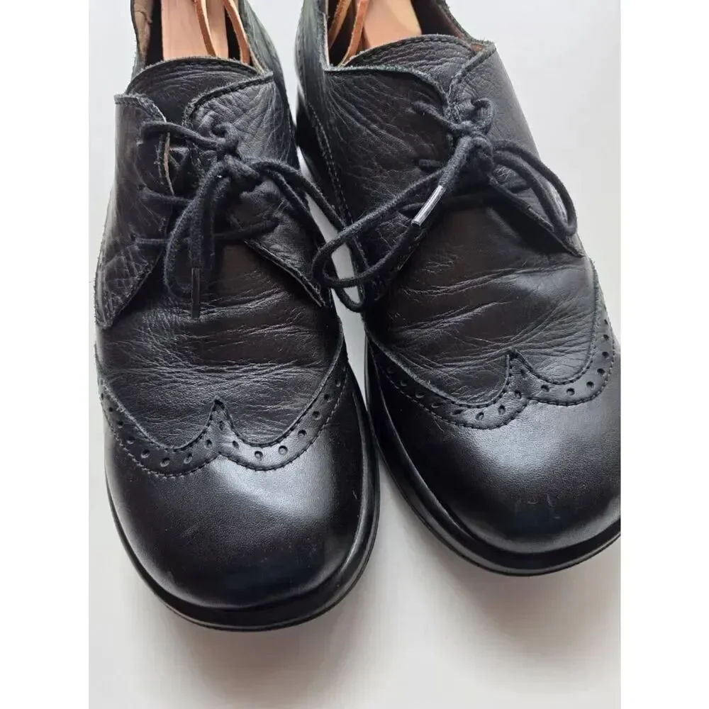 Dromedaris Hornbill Leather Comfort Lace Up Oxfords Size EU 42 Black Wingtip